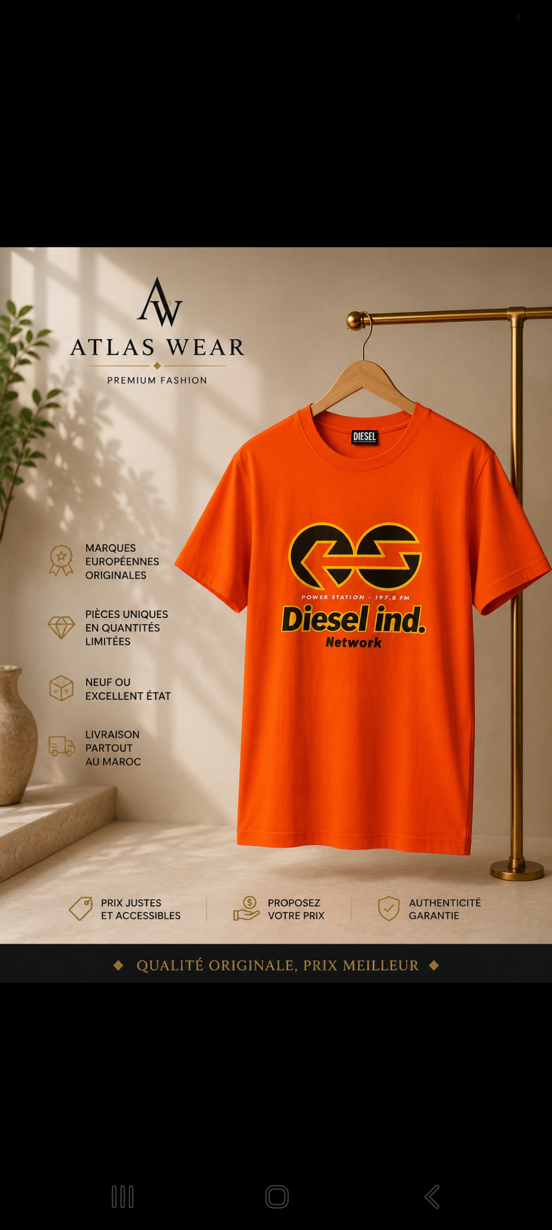 Diesel تيشيرت ديزل برتقالي أصلي